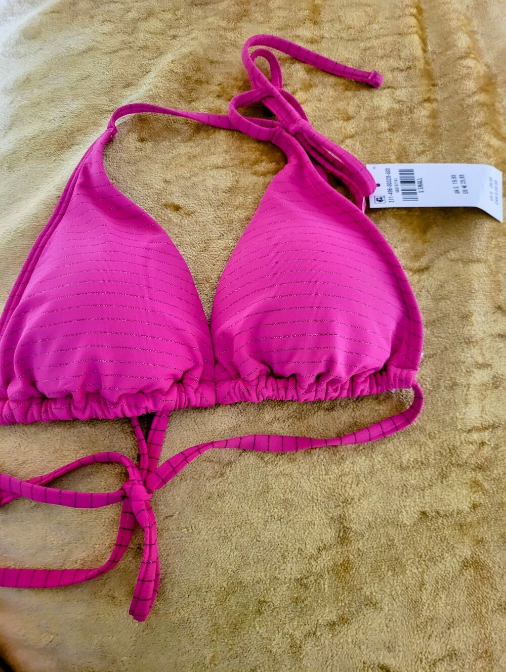 HOLLISTER Women's X Small Triangle Pink Bikini Top - Hot Pink, NEW WITH TAGS